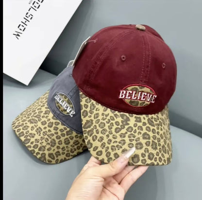 Damen Freizeit Leopard Druck Baseballmütze Brehn