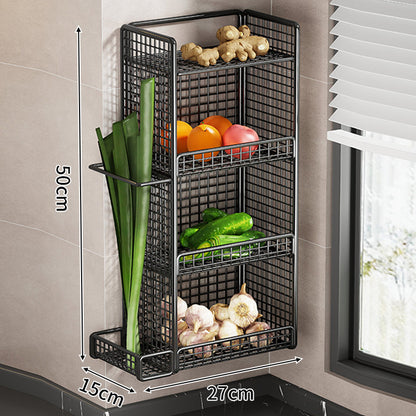 Wandmontierter dreistufiger Mesh-Küchenorganizer mit seitlichem Utensilienfach
