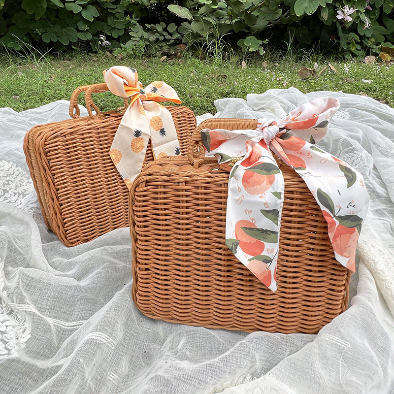 Vintage Rattan Aufbewahrungstruhe Brehn