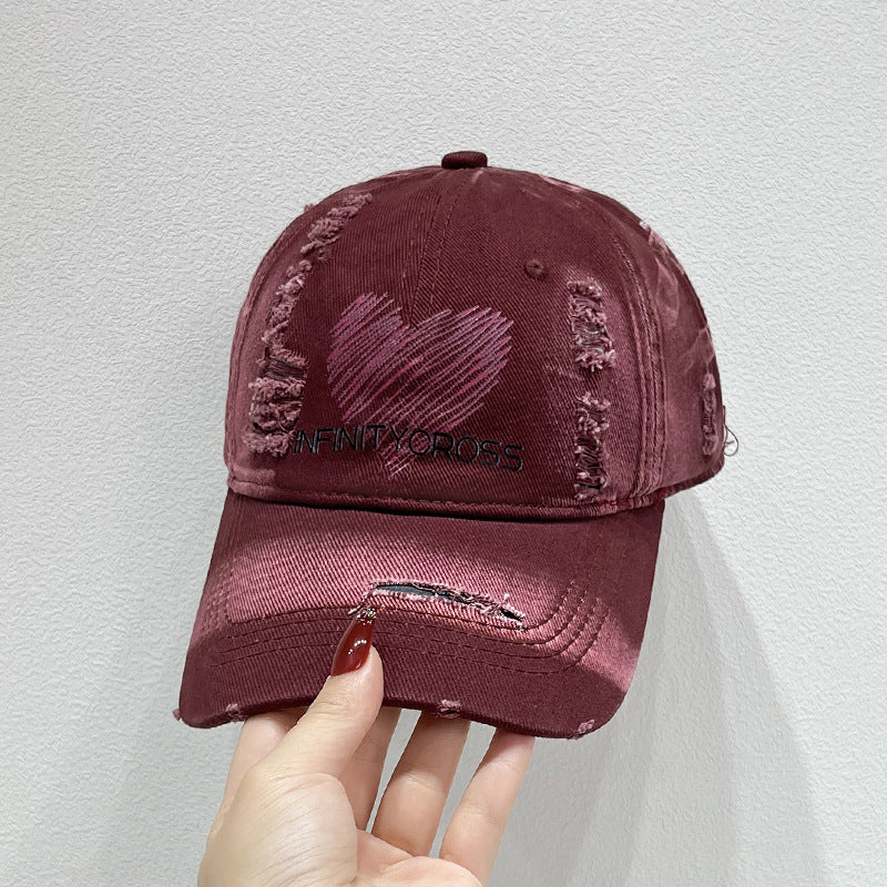 Damen Distressed Herz Bestickte Baseballmütze Brehn