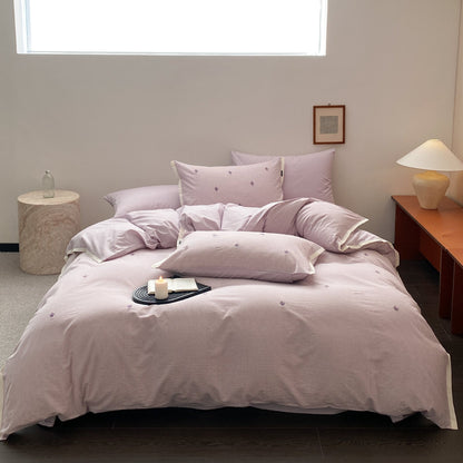 Luxus Baumwollsatin Bettbezug Set mit Karo-Stickerei
