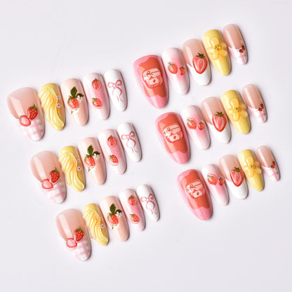 Charmantes Erdbeer-Themen Press-On Nagelkunstset Brehn
