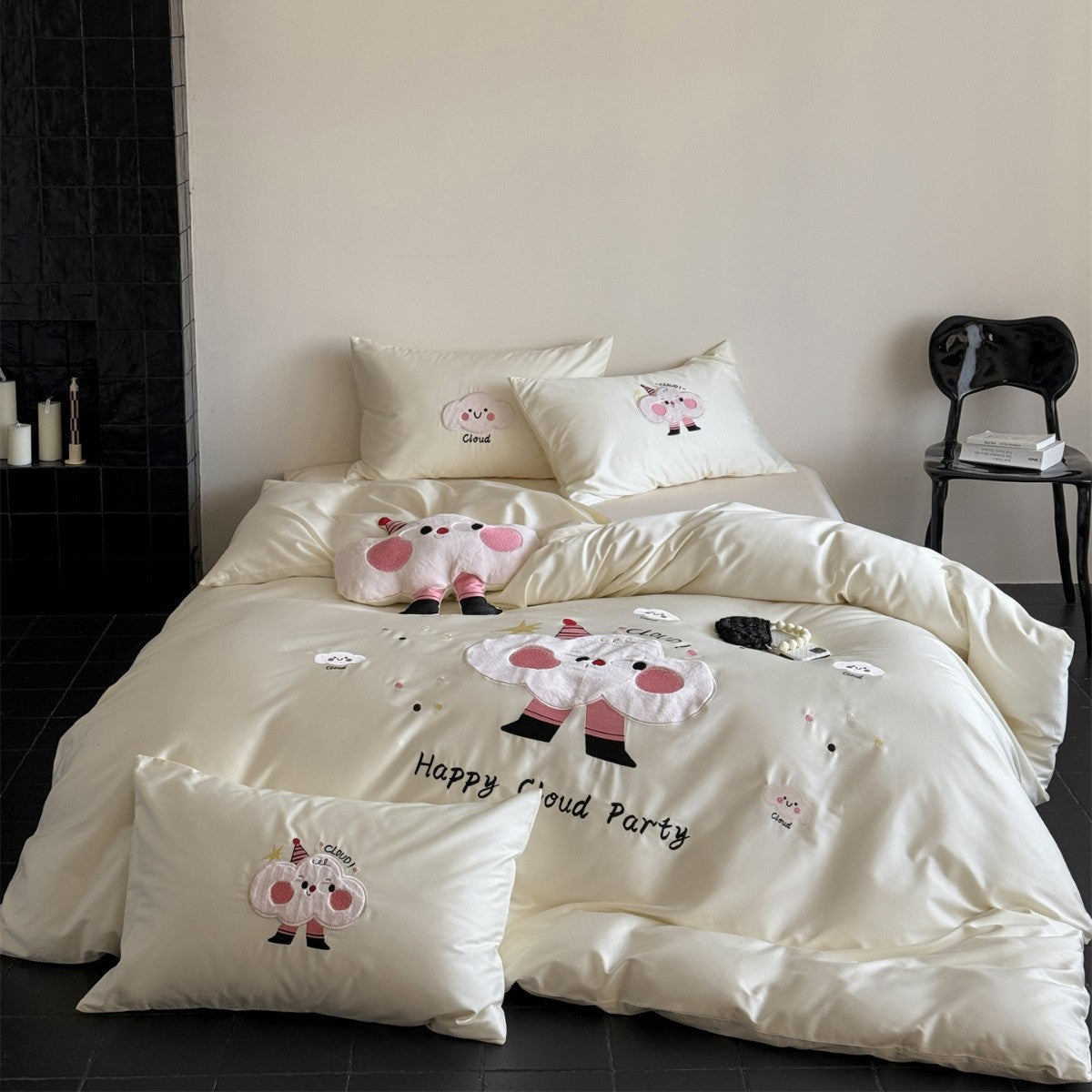 Luxus Satin Bestickte Cartoon Wolke Bettbezug Set