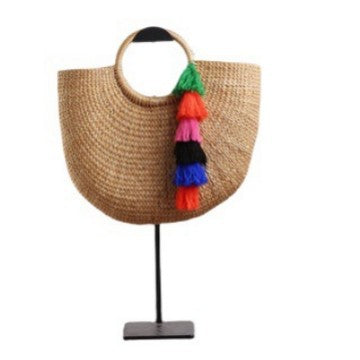 Handgefertigte Basttasche mit Farbenfrohen Quasten Brehn