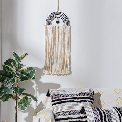Boho-Makramee-Wandbehang mit Halbkreis-Metallrahmen und langen Fransen Brehn
