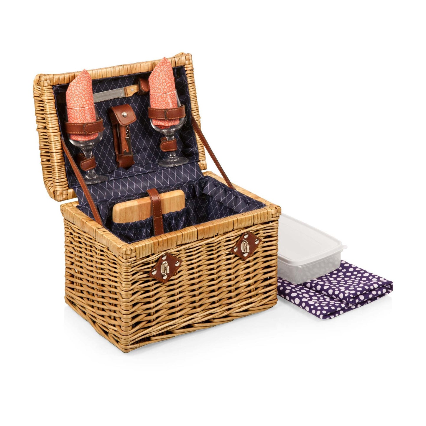 Damen Picknickkorb mit stilvollen Gläsern und Holzbrettern Brehn
