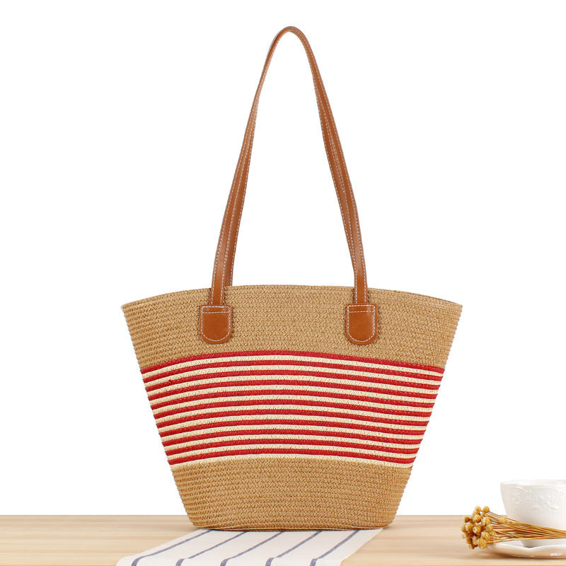 Elegante Strohtasche mit Attraktiven Ledergriffen Brehn
