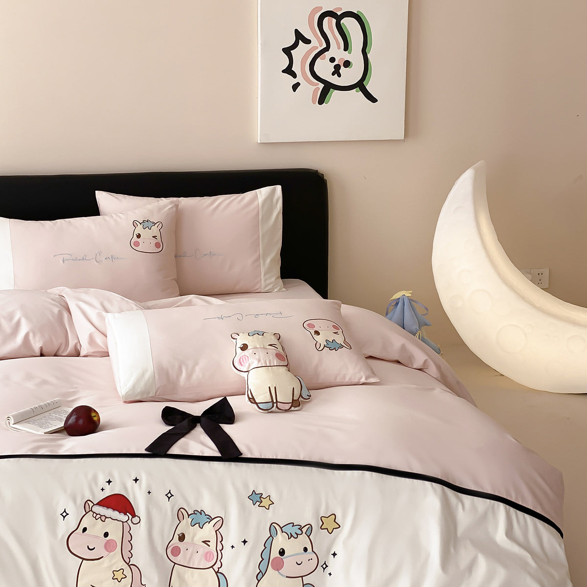 Niedliches Cartoon-Einhorn Bettwäsche Duvet Cover Set mit Kissenbezügen Weiche Mikrofaser Bettwäsche