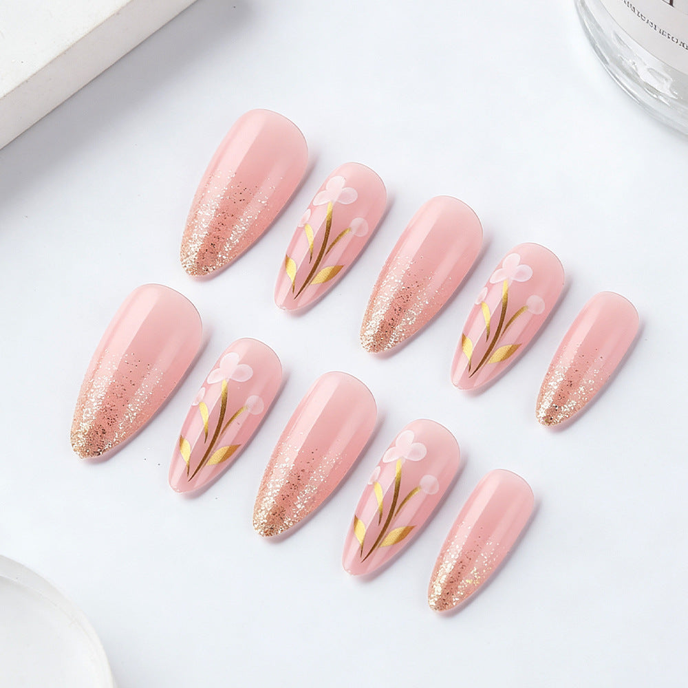 Künstlerisches Florales Press-On Nagelset Brehn