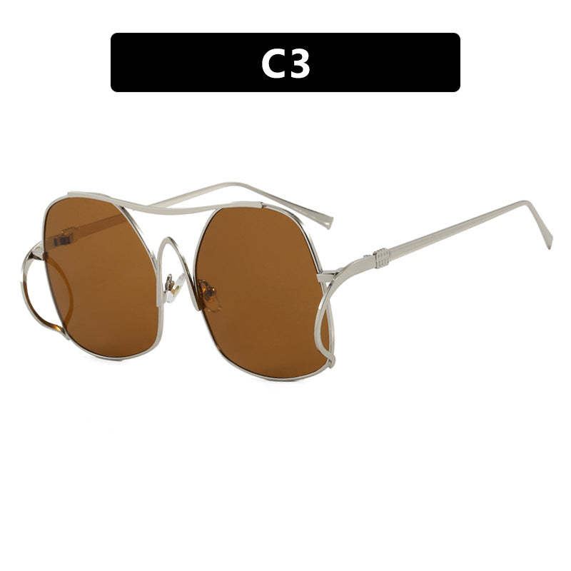 Damen geometrische Sonnenbrille mit schmalem Metallrahmen und braunen Gläsern Brehn