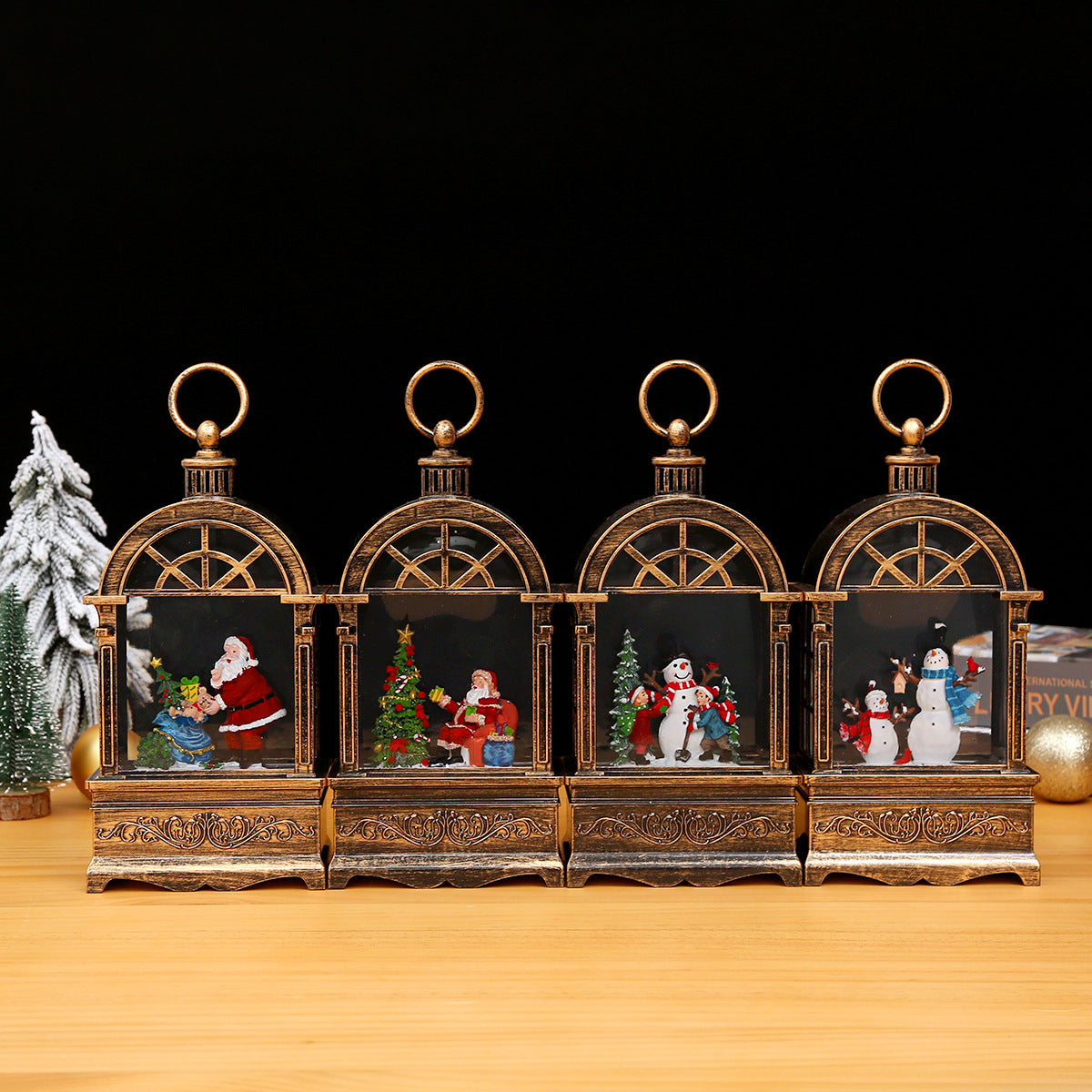 Nostalgische Weihnachtslaterne mit Schneefall und beweglicher Weihnachtsmann-Szene Brehn