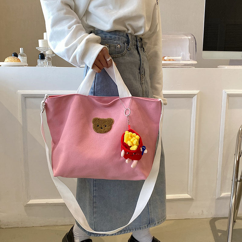 Casual Canvas Tragetasche mit süßer Bärenapplikation