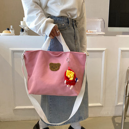 Casual Canvas Tragetasche mit süßer Bärenapplikation