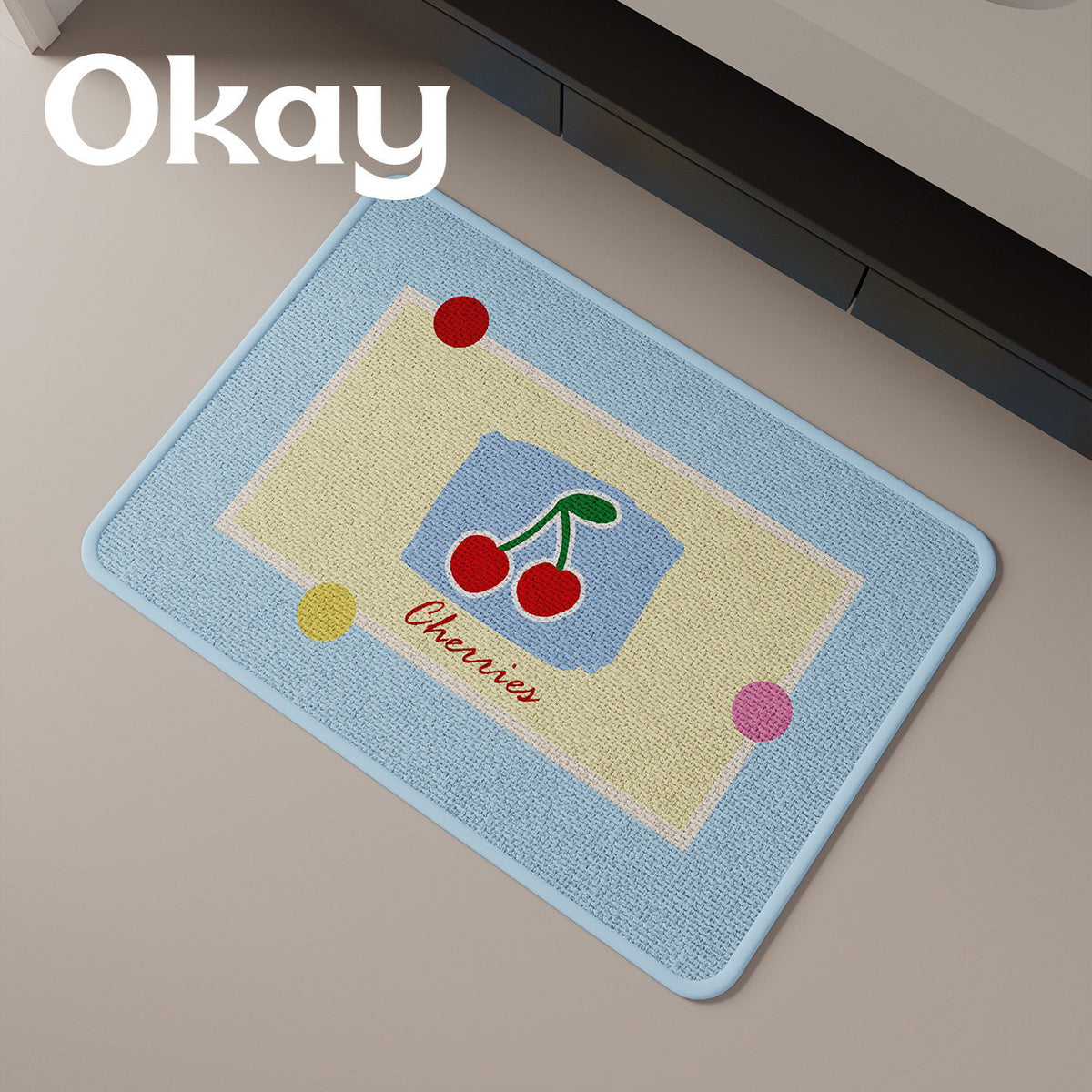 Low-Profile Absorbent Microfiber Anti-Slip Cherry Motif Kitchen Mat