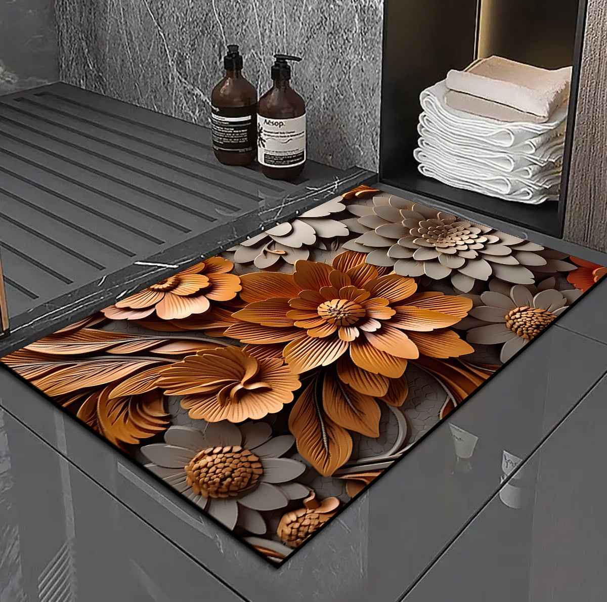 3D Floral Design Badmatte Brehn