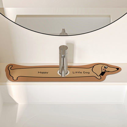 Decorative Silicone Faucet Sink Protector Mat with Dog-Shaped Counter Splash Guard