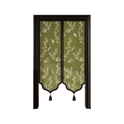 Decorative Split Noren Door Curtain Panel with Floral Jacquard and Tassel Weights