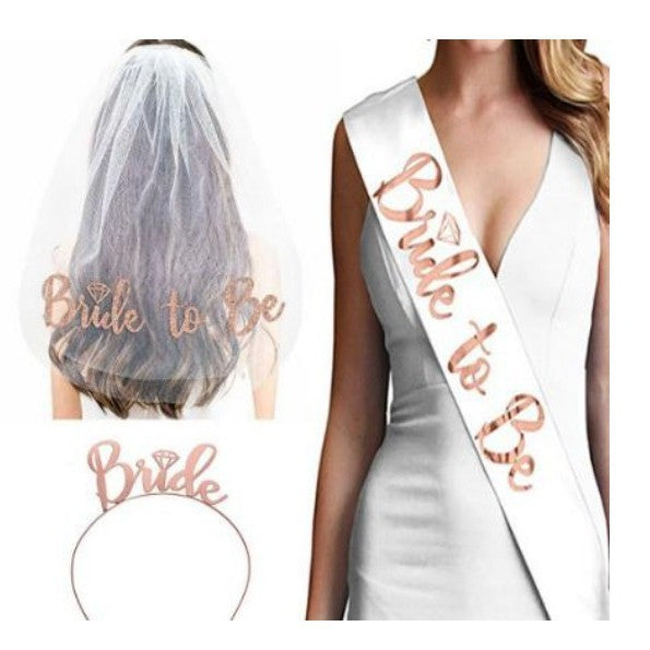 Damen Braut-Accessoires Set mit schimmerndem Schleier und personalisiertem Sash Brehn
