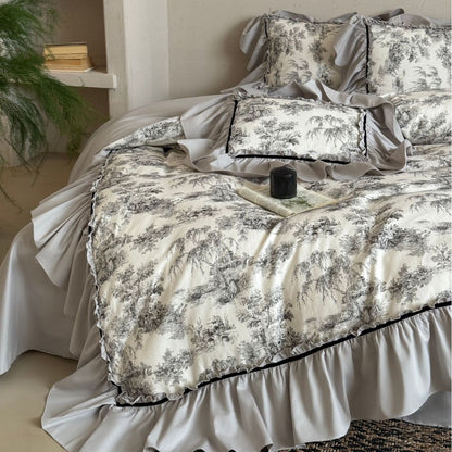 Bettwäsche-Set mit Rüschen und Toile-Motiv