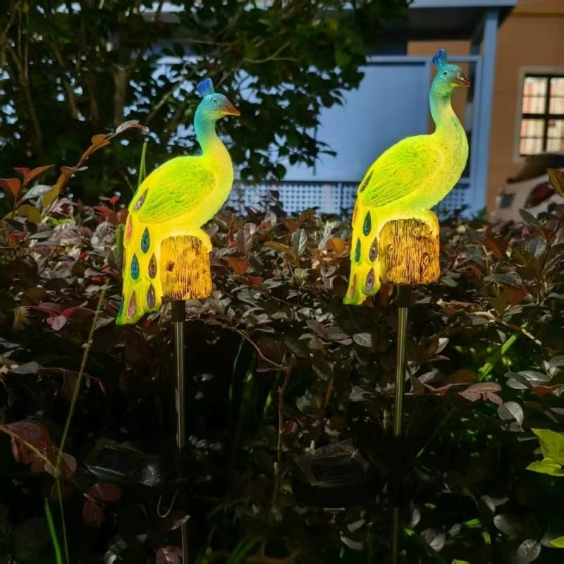 Solarbetriebene Harz Pfau Gartensteckerlichter mit LED-Leuchten und wetterfesten Metallstecken Brehn