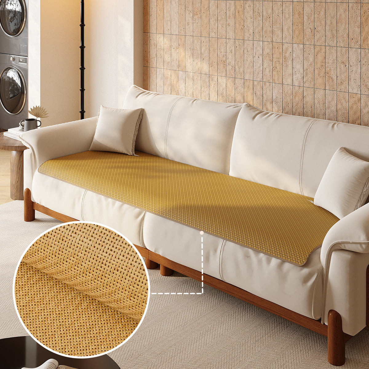 Sofa Seat Woven Breathable Summer Cooling Rattan-Style Protector