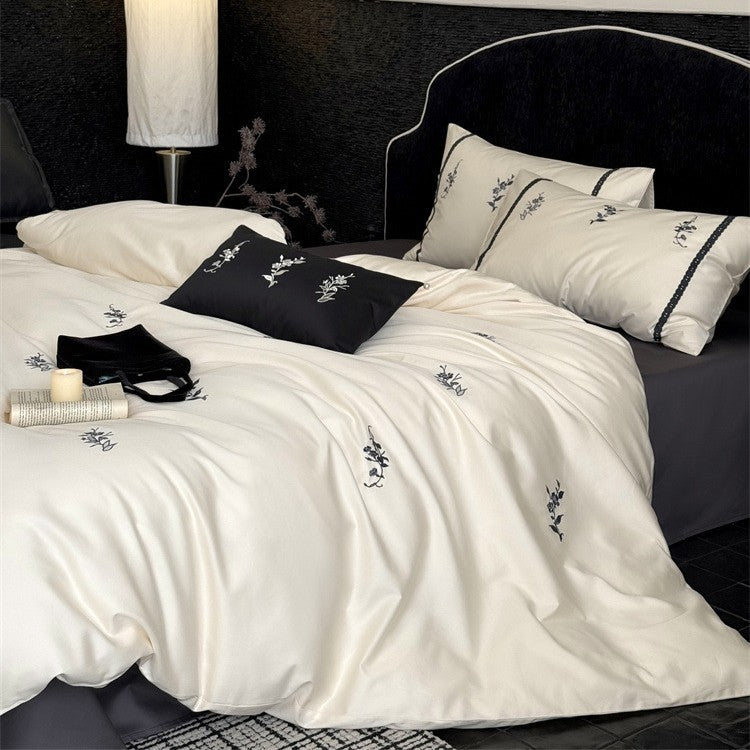 Luxuriöses Satin-Bettwäsche-Set mit feiner Blumenstickerei Brehn
