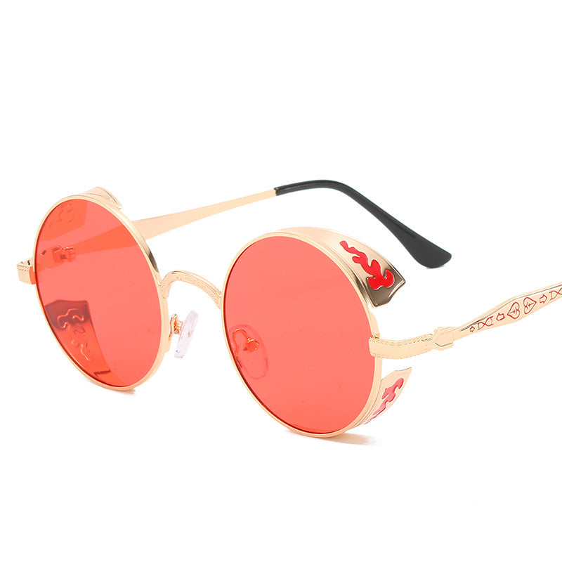 Damen runde Sonnenbrille mit luxuriösem Goldrahmen und dekorativen Elementen Brehn
