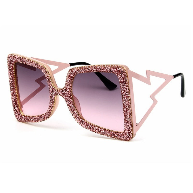 Damen übergroße Sonnenbrille mit glitzerndem Kristallrahmen Brehn