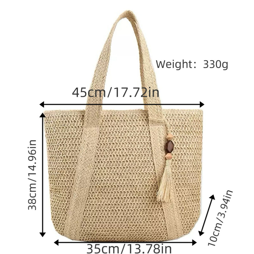 Geflochtene Strandtasche mit Fransigem Detail Brehn