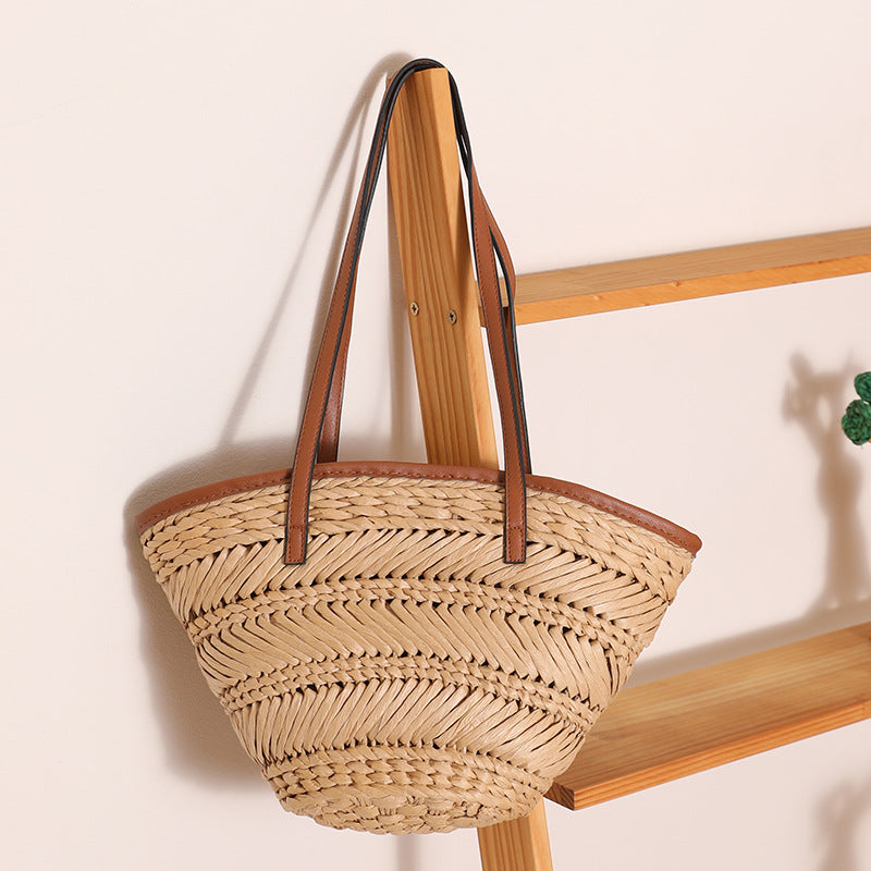 Damen Korb-Handtasche mit stilvollen Lederakzenten Brehn