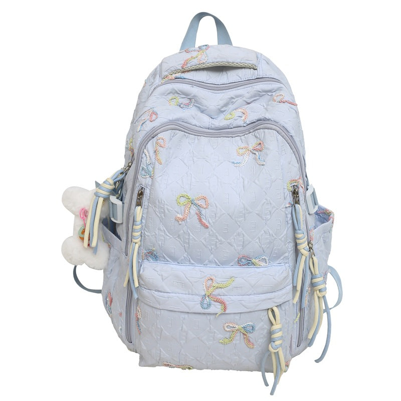 Gesteppt gestickter Rucksack mit Schleifenmotiv Brehn