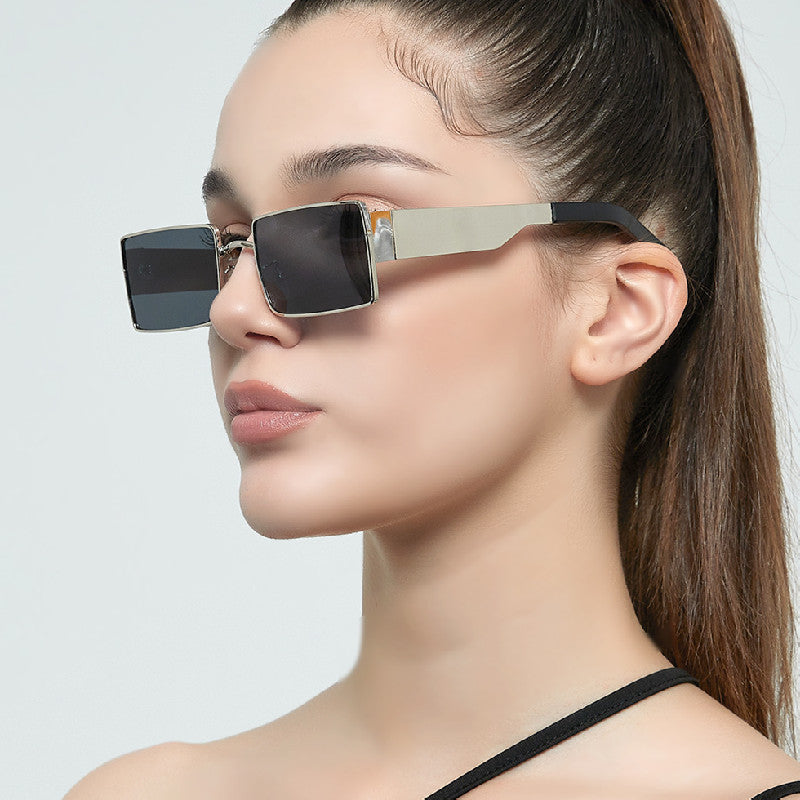 Damen stilvolle rechteckige Sonnenbrille mit modernem Metallgestell Brehn