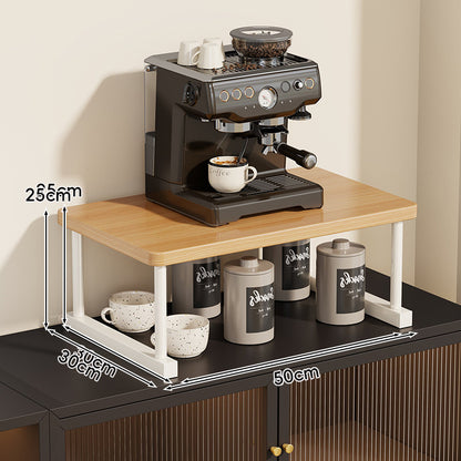 Zwei-Ebenen-Thekenkaffee-Station-Regalaufsatz mit Walnuß-Top und Metallrahmen