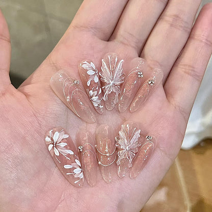 Elegante Lange Press-On Nägel Set mit Künstlerischen Spitzen Brehn
