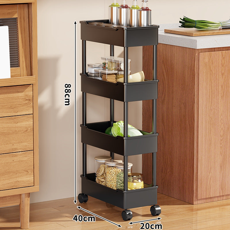 Slim Vertikaler Rollender Küchenlagerschrank mit tiefen Tablettregalen und verriegelbaren Rollen