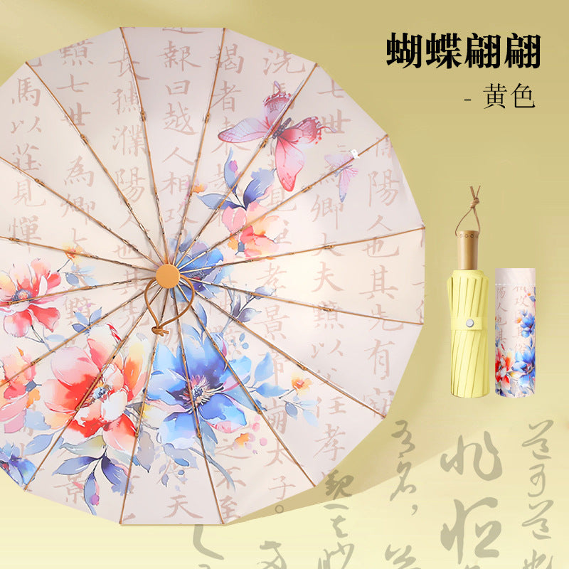 Damen Faltbarer Regenschirm mit Blumenmotiv Brehn