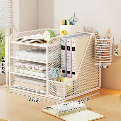 Metallgitter Multi-Tier Schreibtischorganizer mit vertikalem Dokumentenfach & abnehmbarem Stiftbecher
