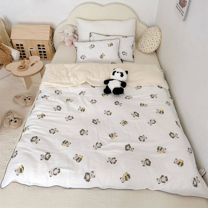Kinder-Musselin-Steppbett-Set mit niedlichem Bären-Print