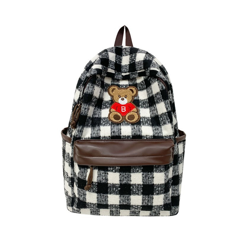 Teddy Bear Applikation Karierter Rucksack