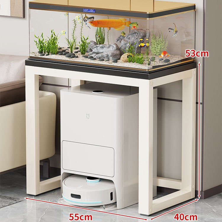 Gold-Metall-Aquarium-Konsole mit Kunstmarmorplatte und Robotersauger-Aufbewahrung
