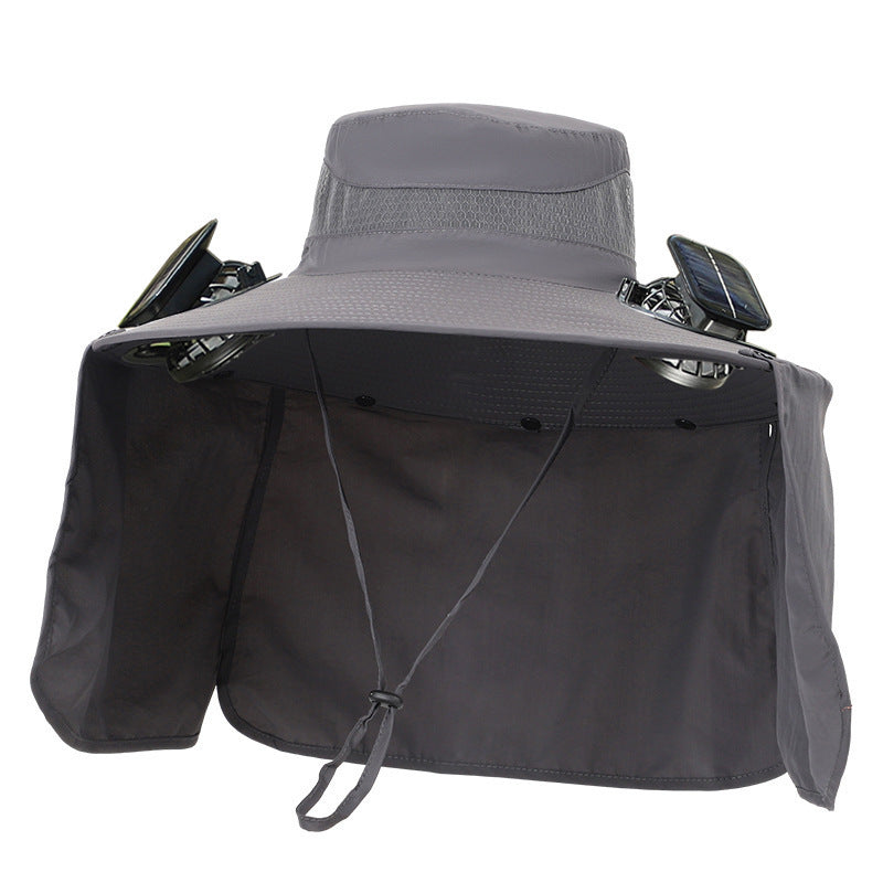Sonnenhut mit Nackenschutz und integrierten solarbetriebenen Doppelventilatoren Brehn