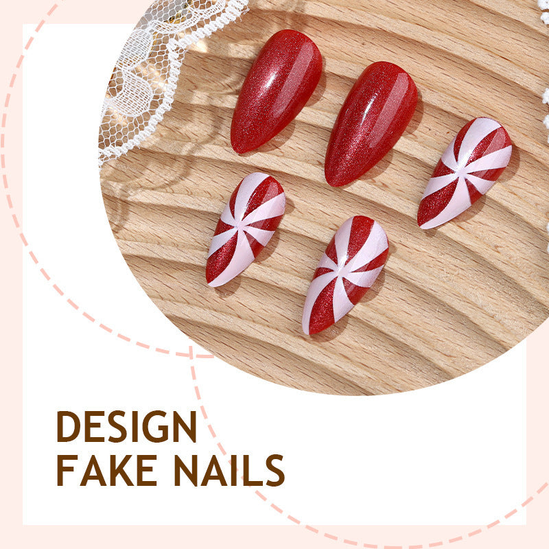 Kunstnagelset mit festlichem Zuckerstangen-Design Brehn