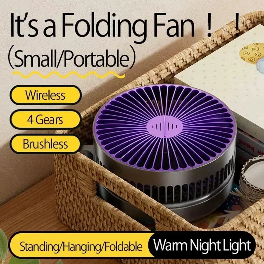 Unisex Einheitsgröße kompakt faltbarer wiederaufladbarer USB Typ C Schreibtischventilator mit verstellbarem Neigungswinkel und integrierter LED-Nachtlampe Brehn