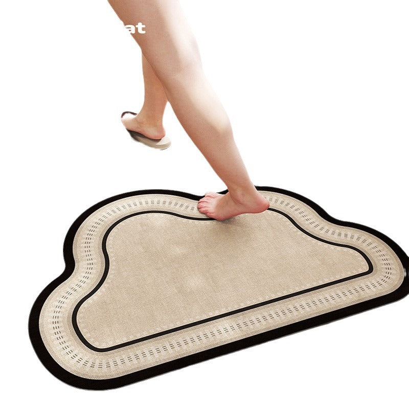 Cloud-Shaped Absorbent Microfiber Bath Mat with Non-Slip Backing and Palm Leaf Print