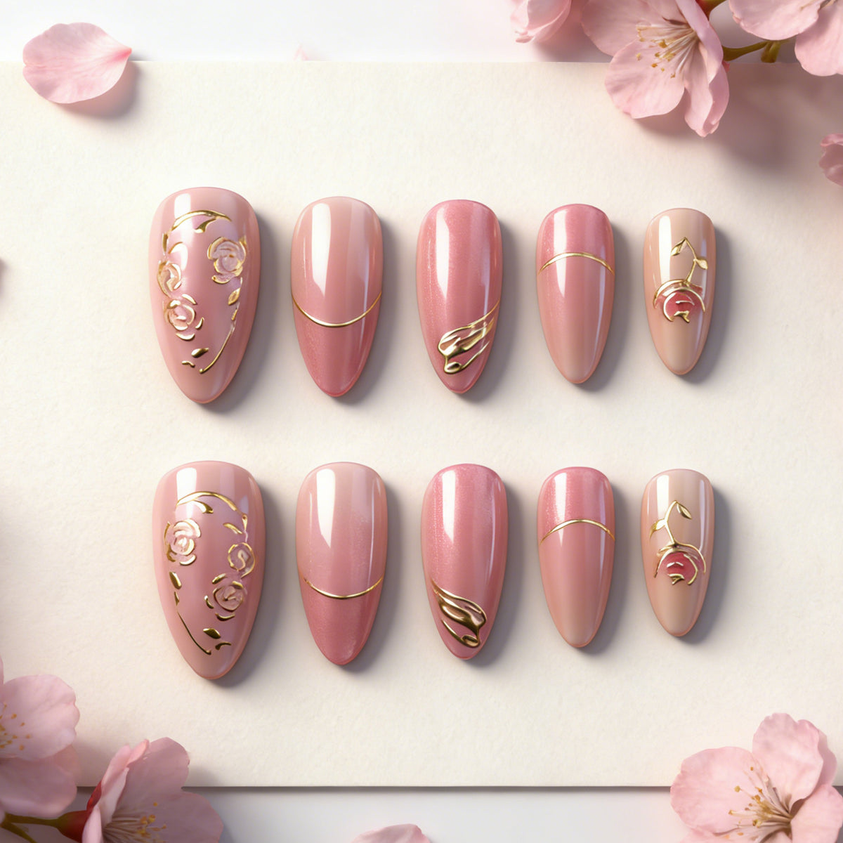 Künstlerisches, blumeninspiriertes Press-On-Nagelkunstset Brehn