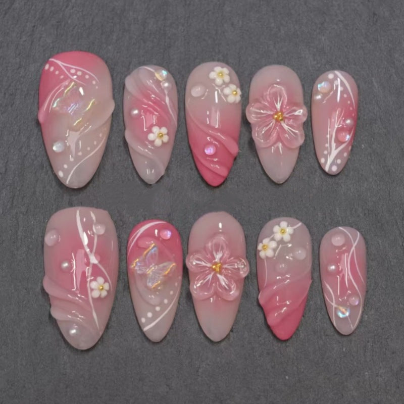 Blumenverzierte Press-On Nail Kit Brehn