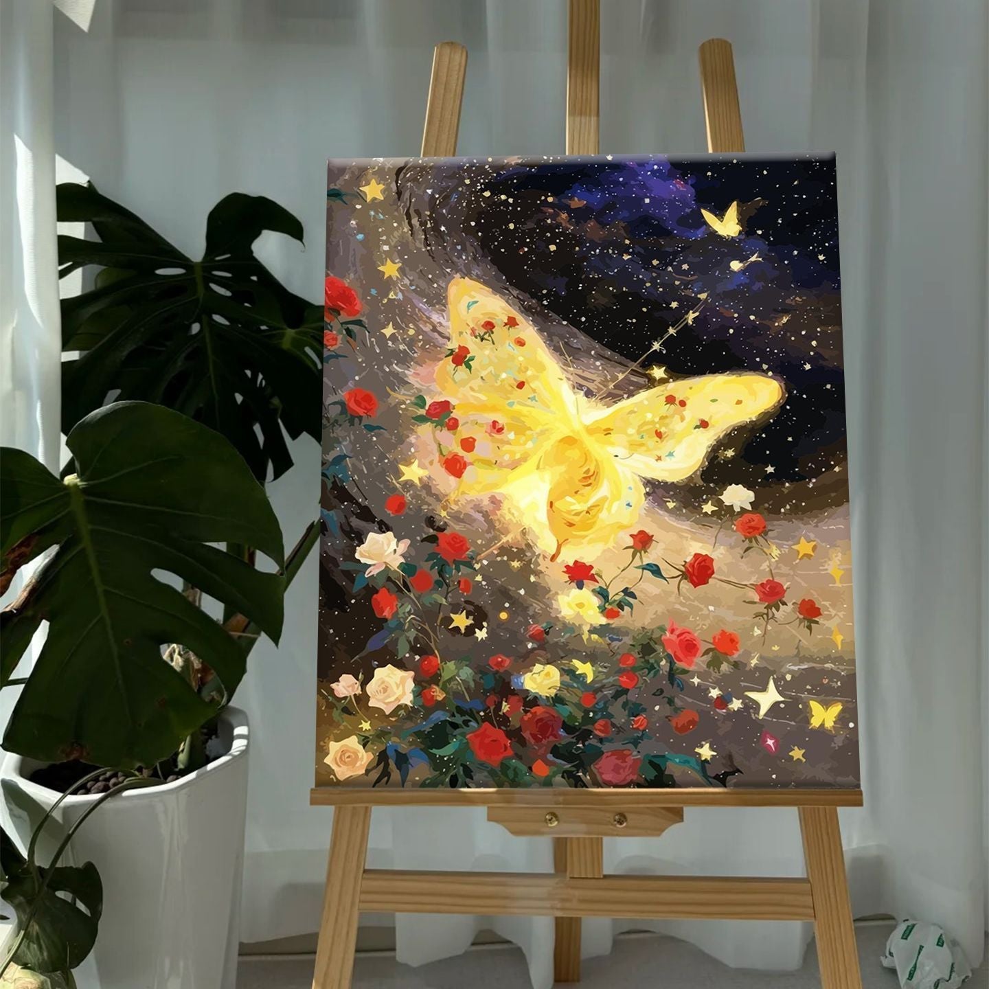 Bunte Schmetterlinge und Floral Leinwanddruck Brehn