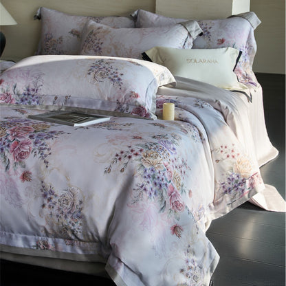 Florales Satin-Effekt Baumwollsatin Bettbezugset mit dekorativen Kissenbezügen