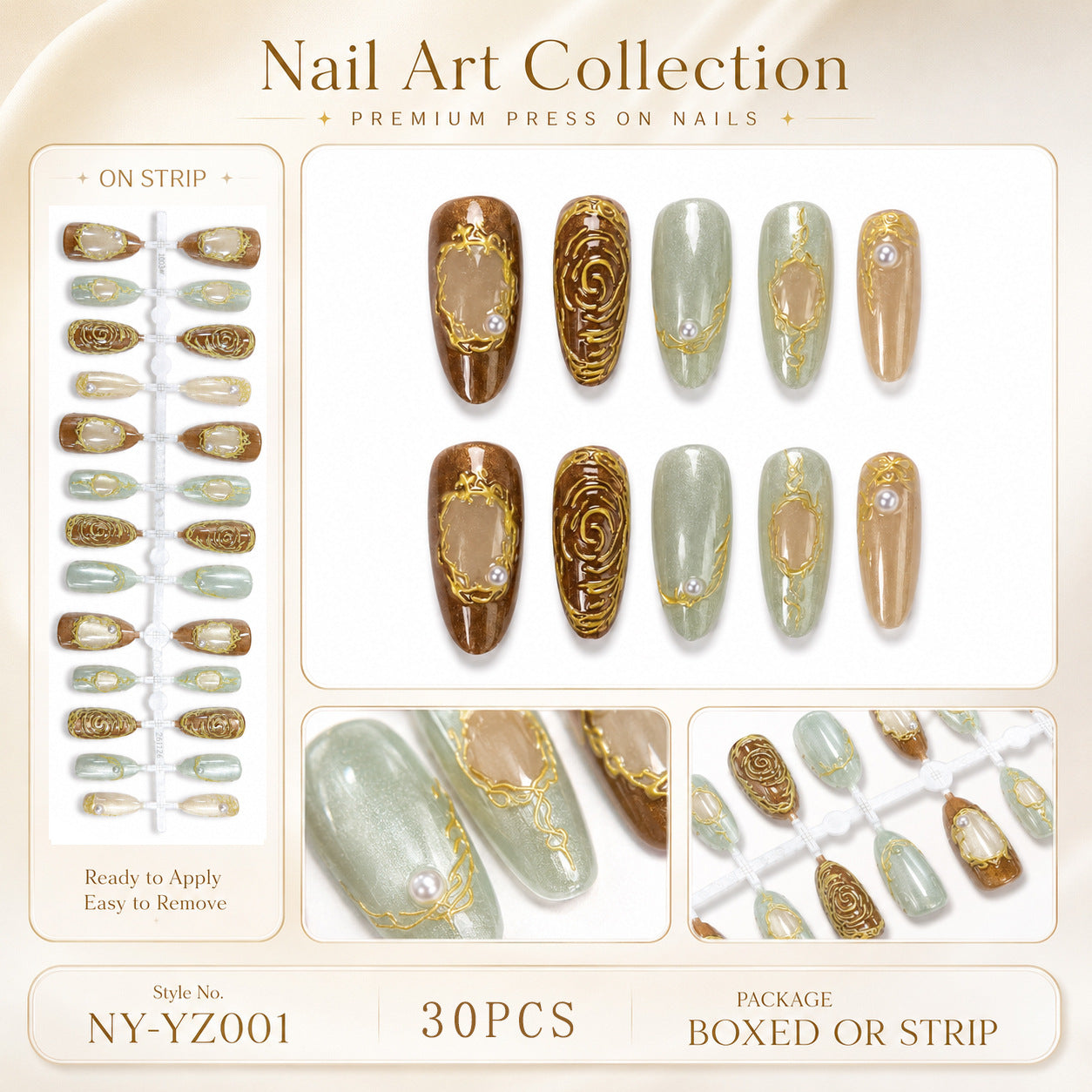 Premium Press-On Nägel mit metallischem Glanz Brehn