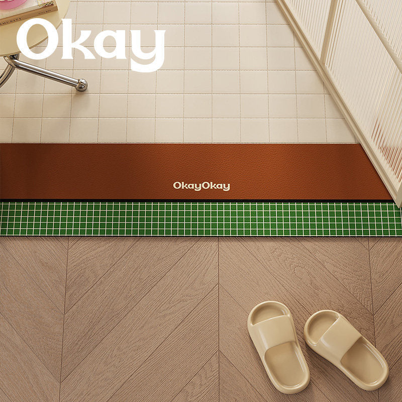 Cushioned Non-Slip Entryway Floor Mat with Faux Leather Border